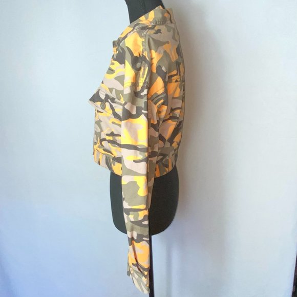 New Look Womens Orange Camo Cropped Denim Jean Jacket Size Medium - Picture 2 of 8